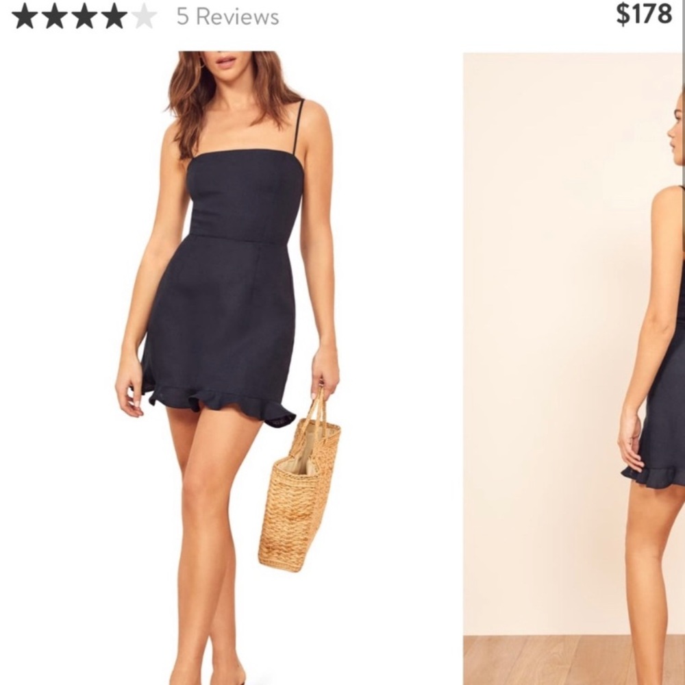 Reformation Navy Linen Dress Sz 4